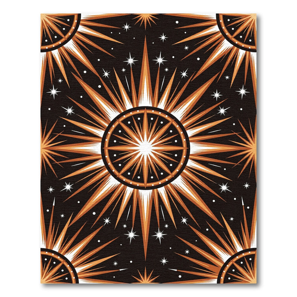 Celestial Gold Sunburst Geometric Art Rug