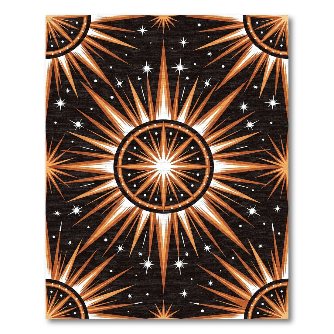 Celestial Gold Sunburst Geometric Art Rug