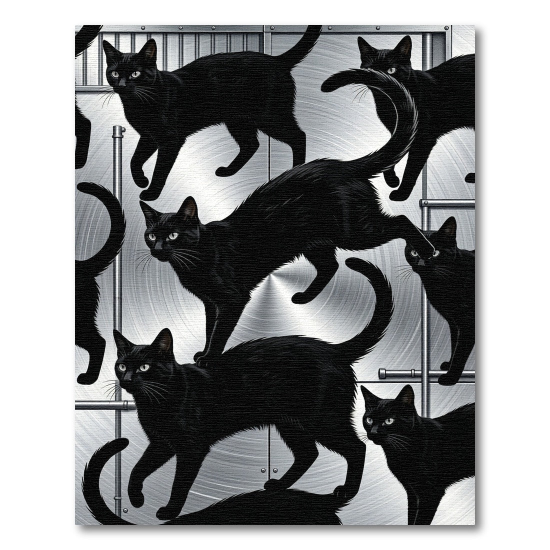 Black Cats On Brushed Metal Background Rug