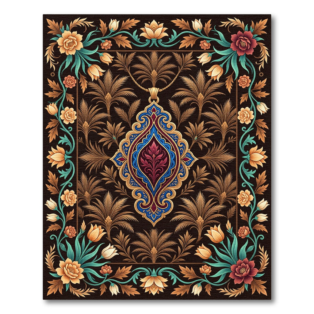 Elegant Ornate Floral Medallion Gold Accents Rug
