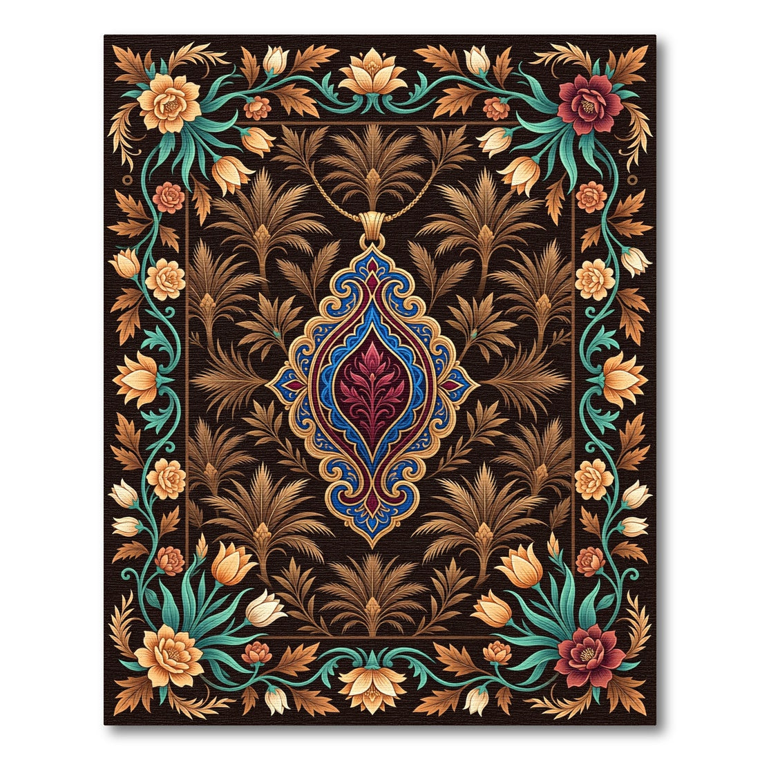 Elegant Ornate Floral Medallion Gold Accents Rug