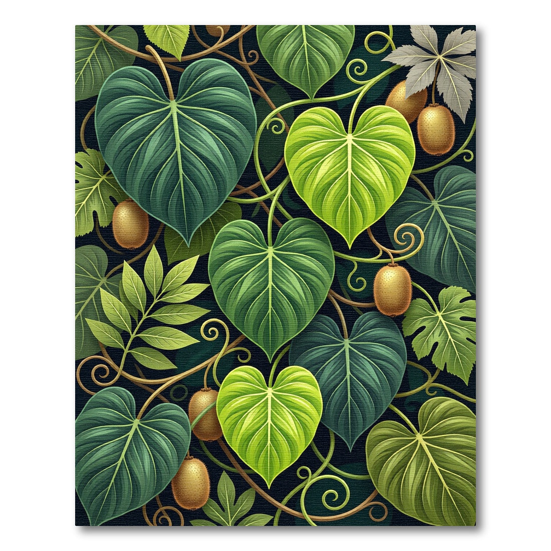 Lush Green Tropical Kiwi Vine Leaf Rug