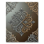 Elegant Silver and Gold Scroll Medallion Rug