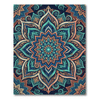 Teal and Orange Floral Mandala Rug