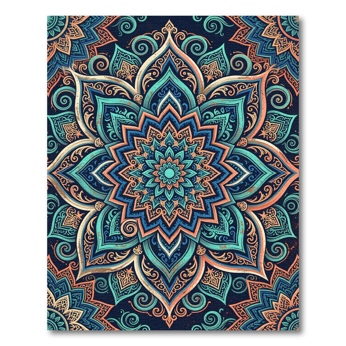 Teal and Orange Floral Mandala Rug