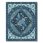 Deep Blue Floral Crest Medallion Rug