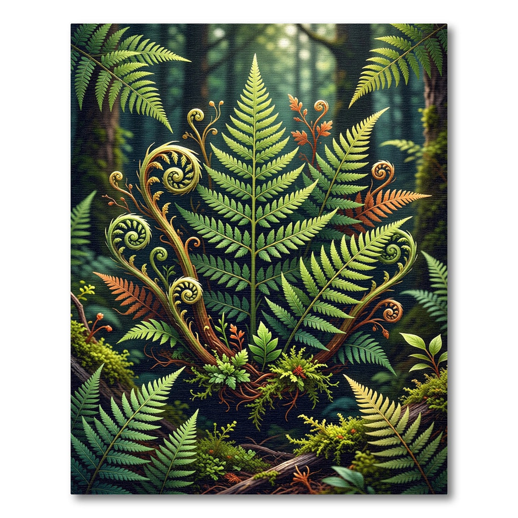 Lush Green Forest Fern Swirls Rug