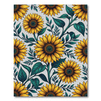 Bright Golden Sunflower Botanical Illustration Rug