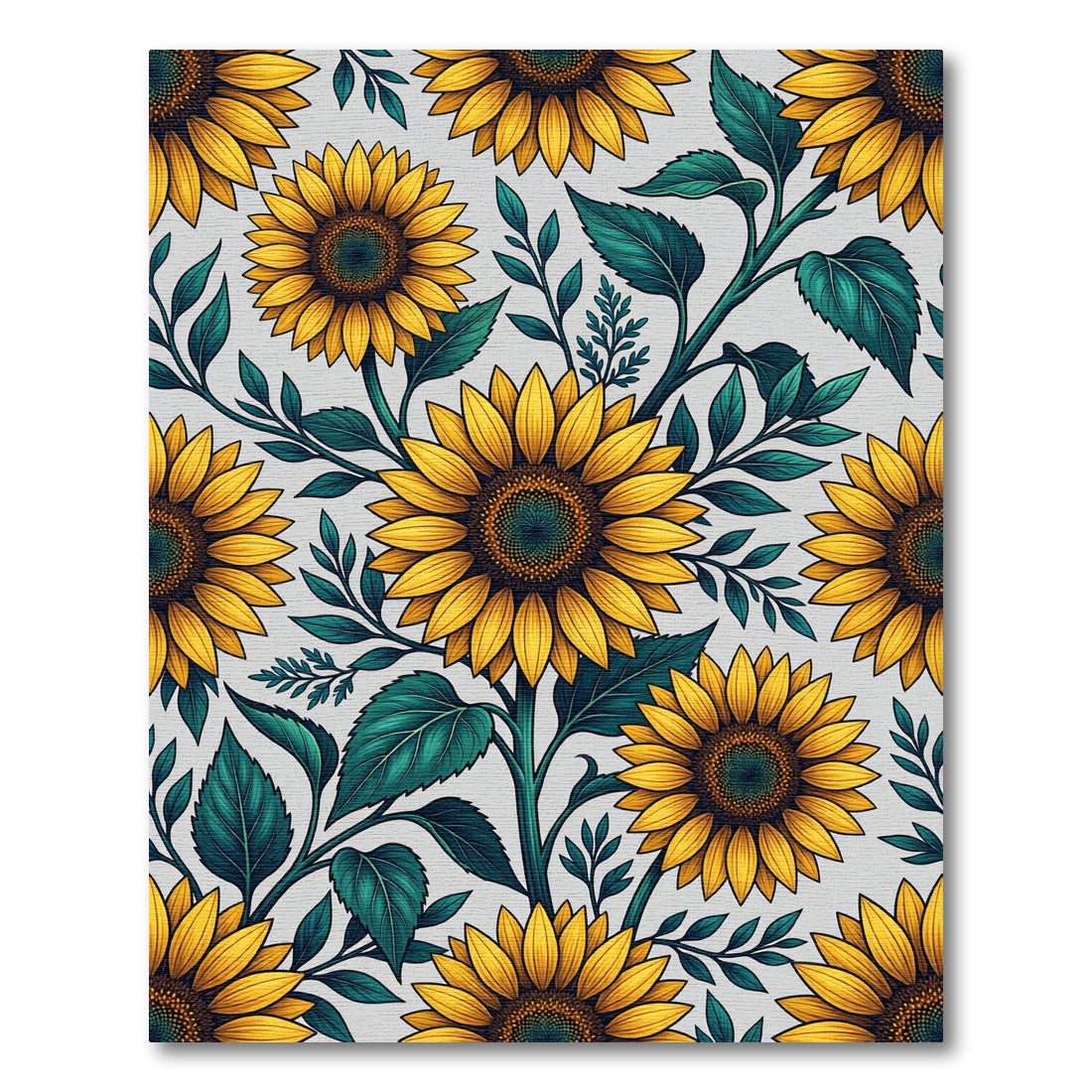 Bright Golden Sunflower Botanical Illustration Rug
