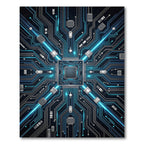 Circuit Board Neon Blue Glow Rug