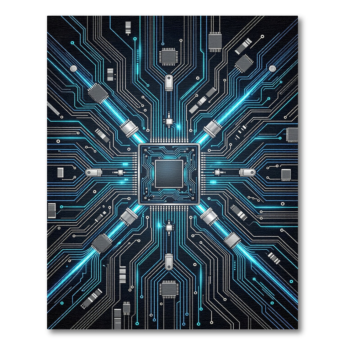 Circuit Board Neon Blue Glow Rug
