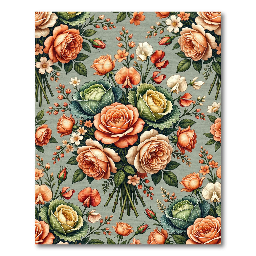 Peach Roses Cabbage Floral Arrangement Rug
