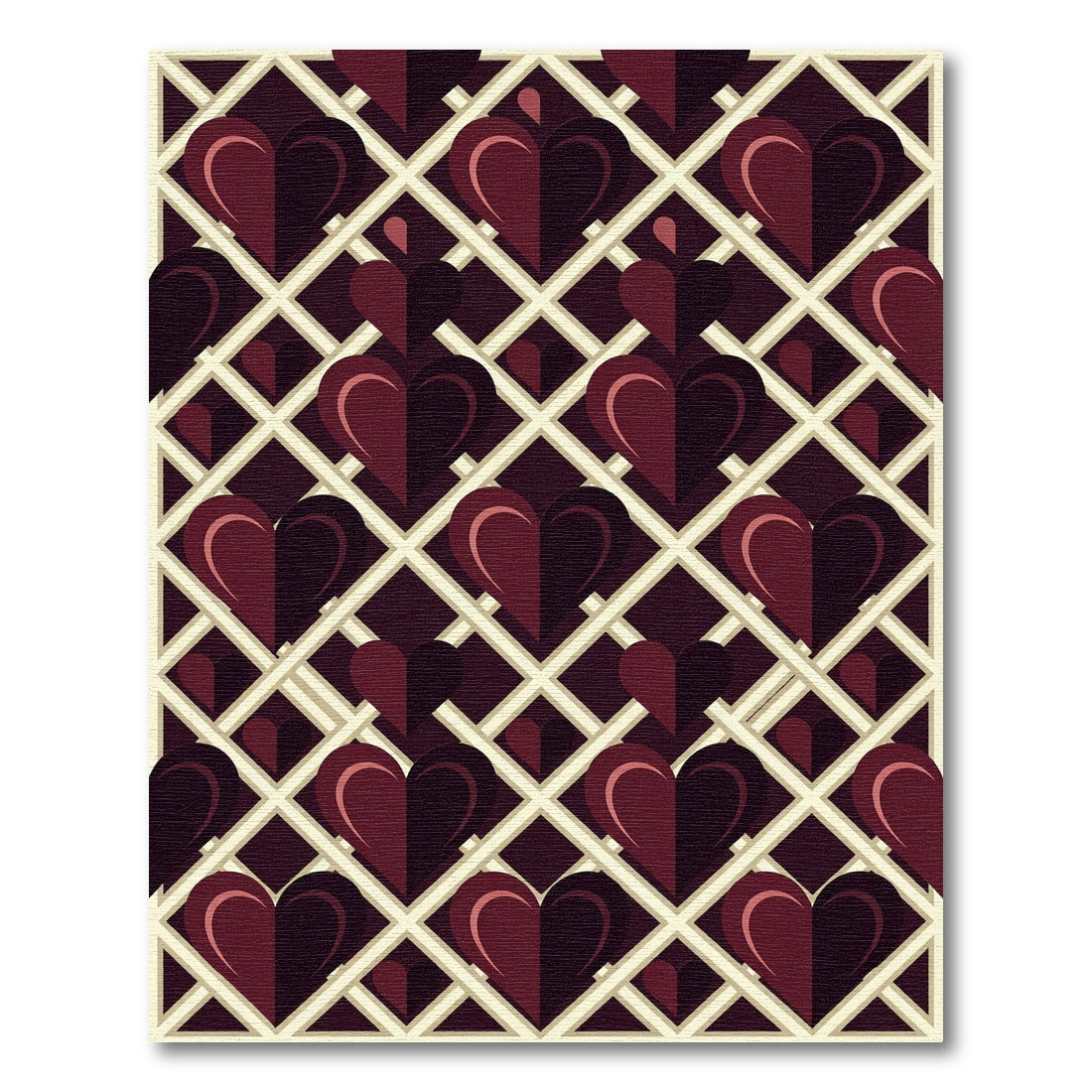 Deep Burgundy Heart Lattice Rug