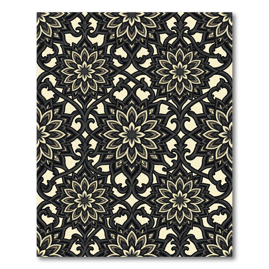 Dark Floral Filigree Medallion Rug