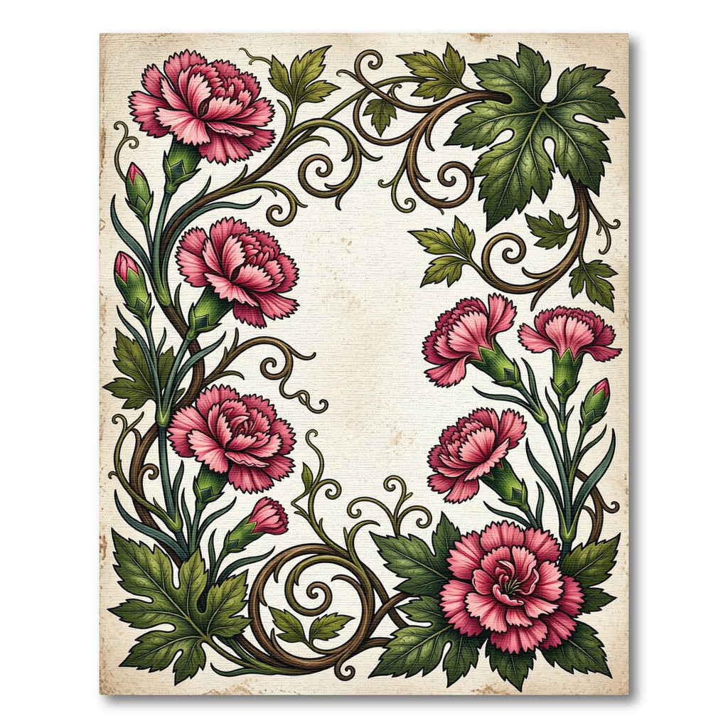 Pink Floral Scroll Border Rug