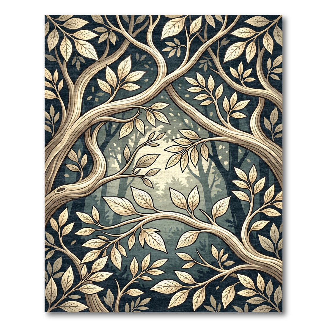Enchanted Forest Branches Golden Leaves Rug