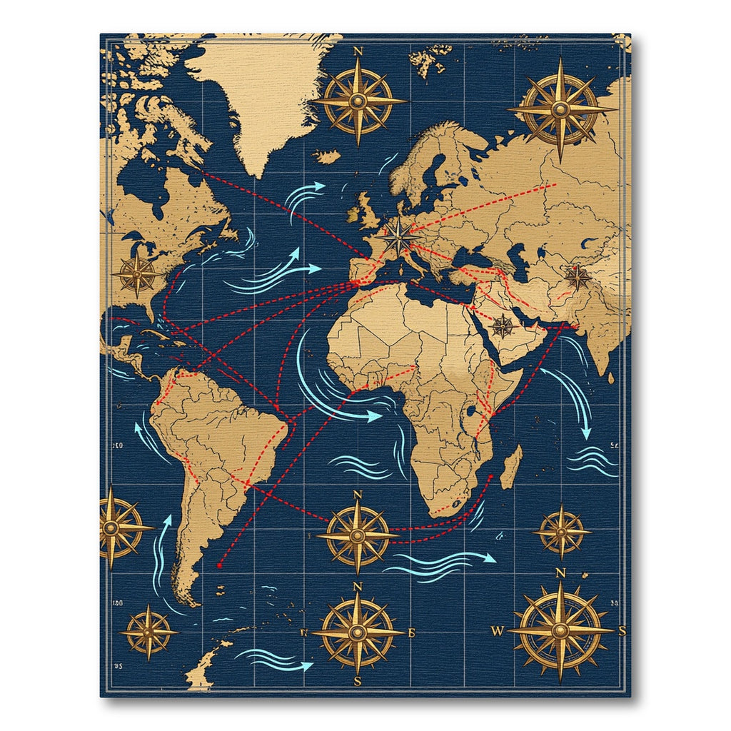 Antique Maritime World Map Navigation Chart Rug