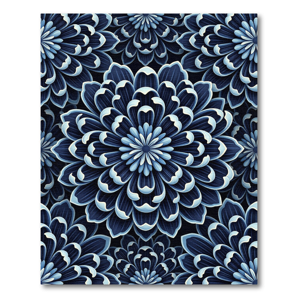 Deep Blue Floral Petal Arrangement Rug