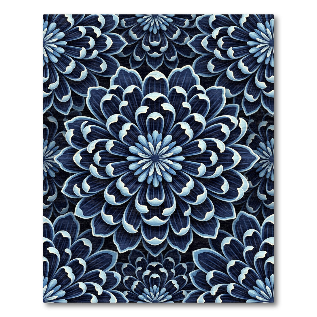 Deep Blue Floral Petal Arrangement Rug