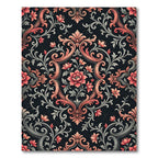 Elegant Coral Floral Damask Scroll Rug