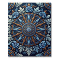 Embossed Blue Rose Gold Royal Medallion Rug