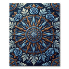 Embossed Blue Rose Gold Royal Medallion Rug