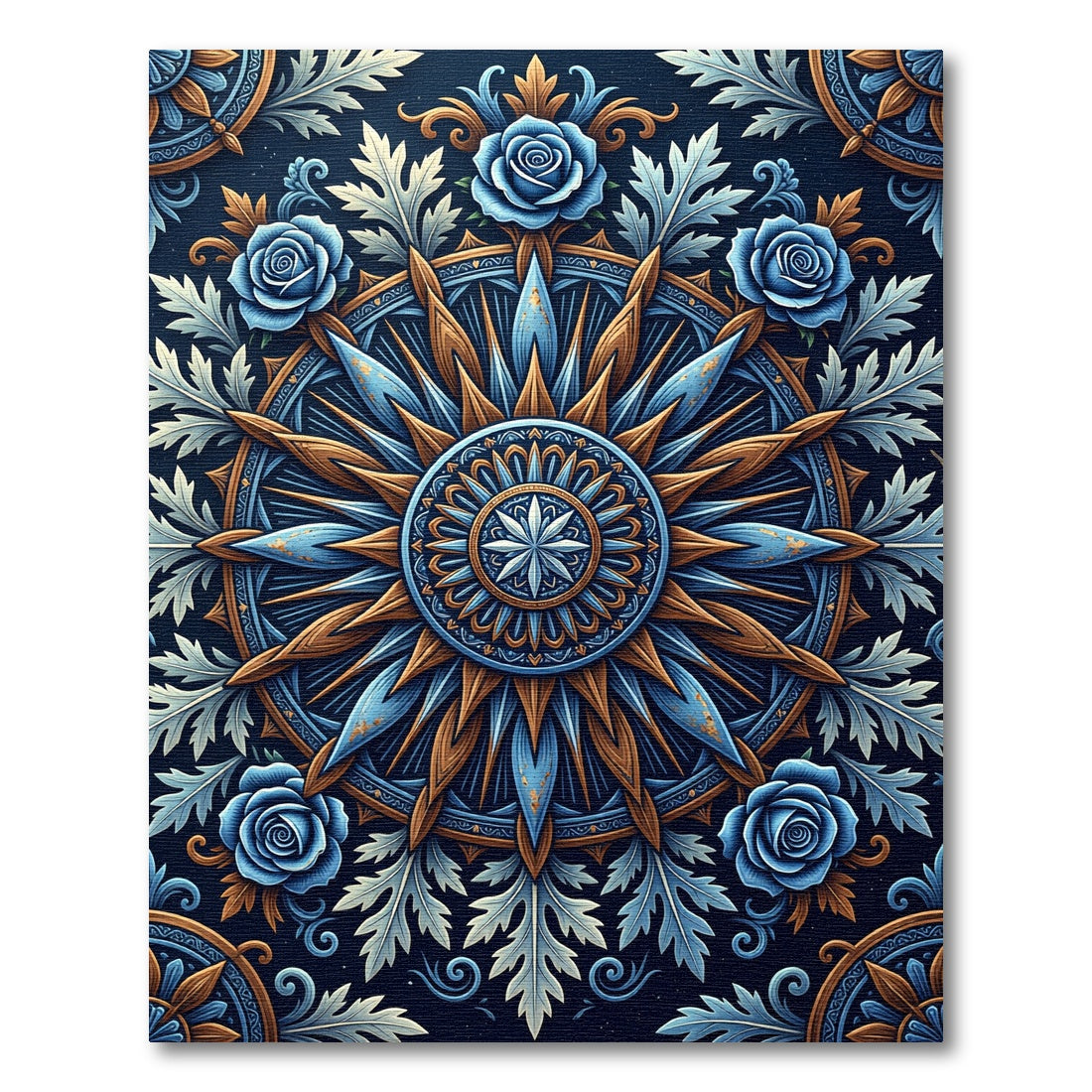 Embossed Blue Rose Gold Royal Medallion Rug