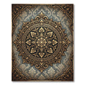 Elegant Golden Floral Medallion Charcoal Grey Rug