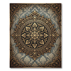 Elegant Golden Floral Medallion Charcoal Grey Rug