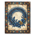 Vintage Blue Palm Floral Wreath Rug