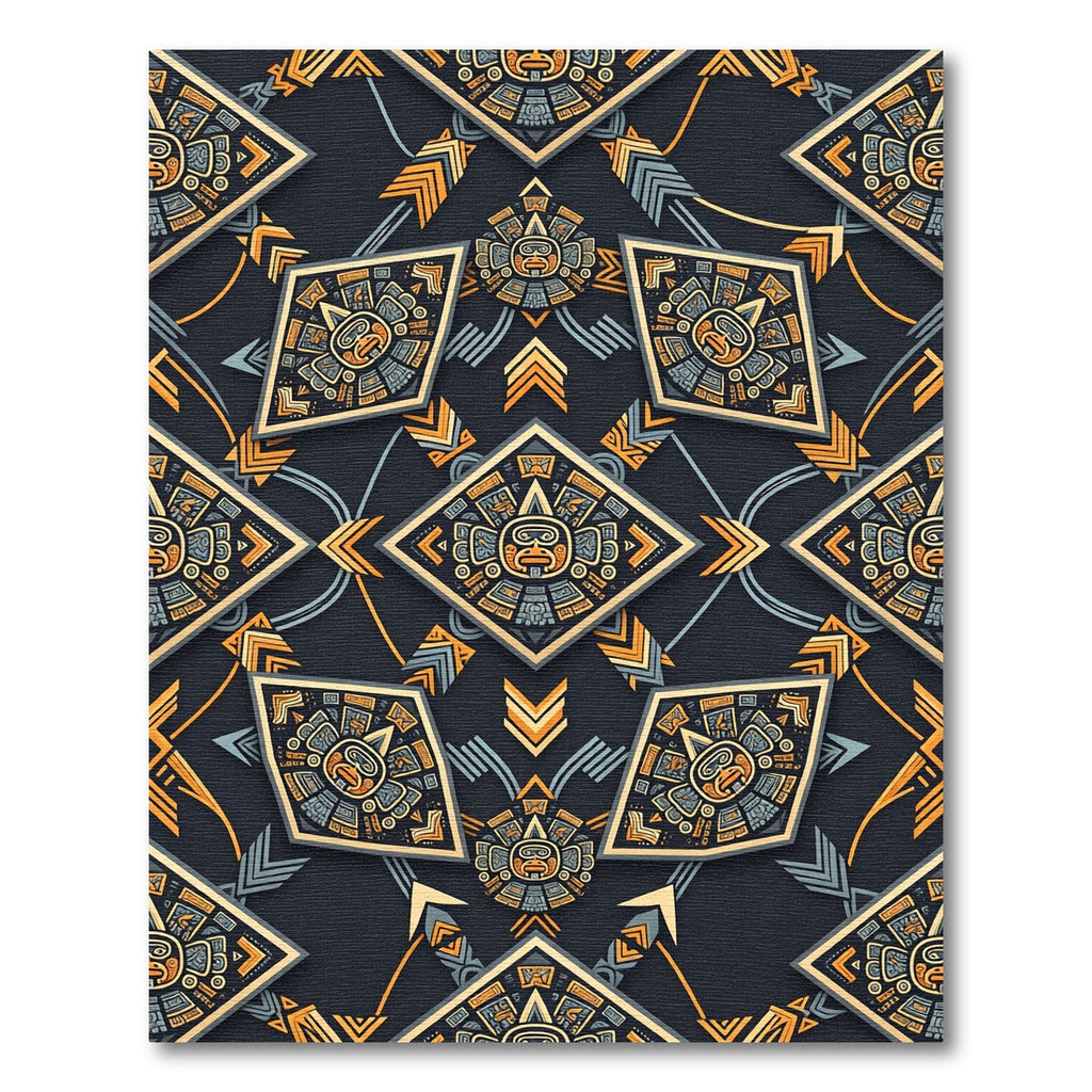 Aztec Geometric Gold Slate Square Rug