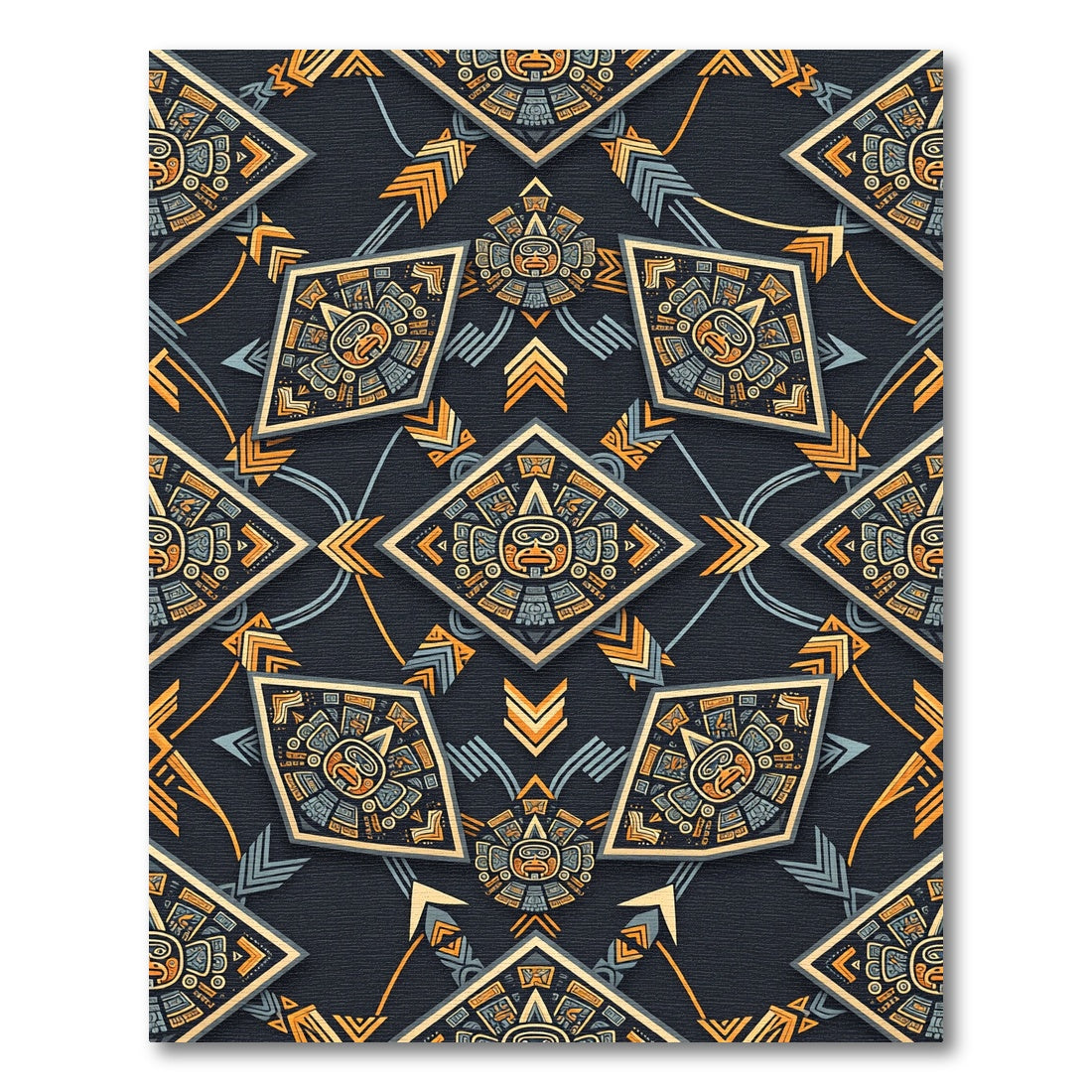 Aztec Geometric Gold Slate Square Rug