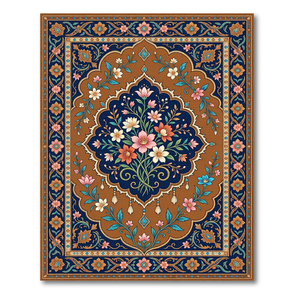 Floral Medallion Navy and Bronze Bouquet Rug