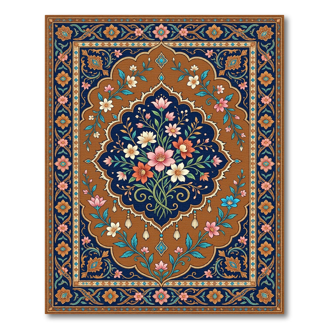 Floral Medallion Navy and Bronze Bouquet Rug