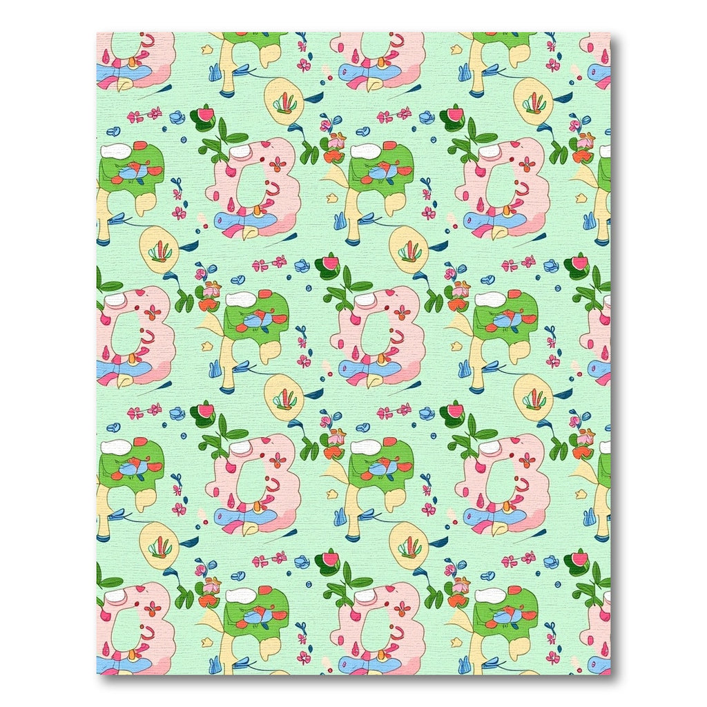 Playful Pink Green Abstract Flowers Rug