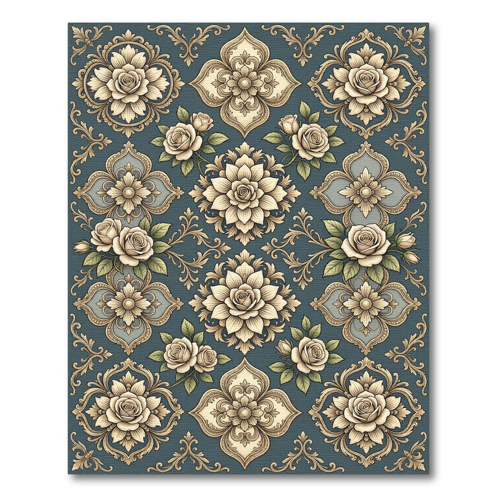 Vintage Ivory Rose Medallion Background Rug