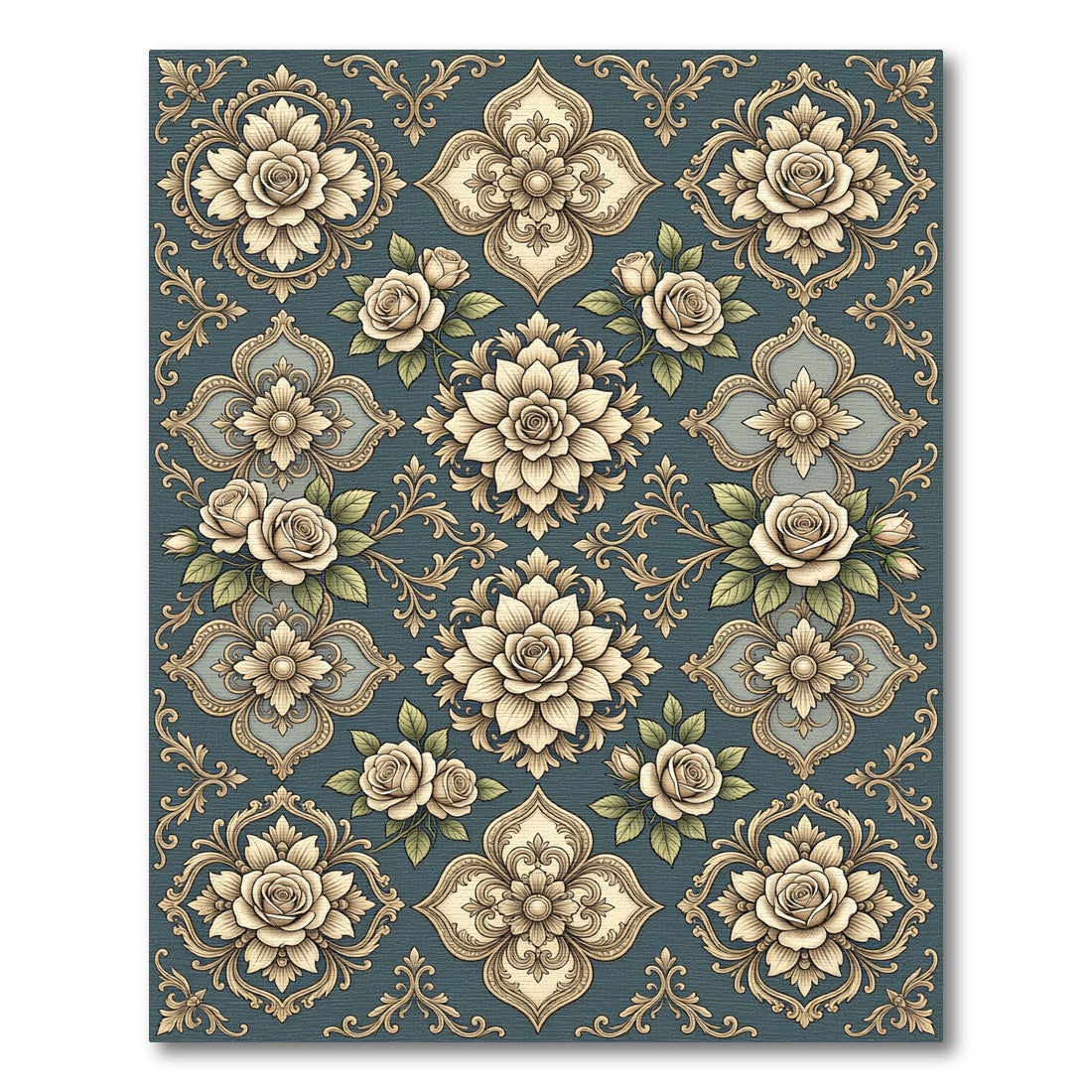 Vintage Ivory Rose Medallion Background Rug