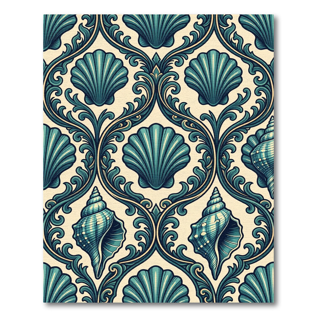 Coastal Teal Seashell Damask Rug