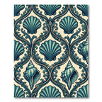 Coastal Teal Seashell Damask Rug