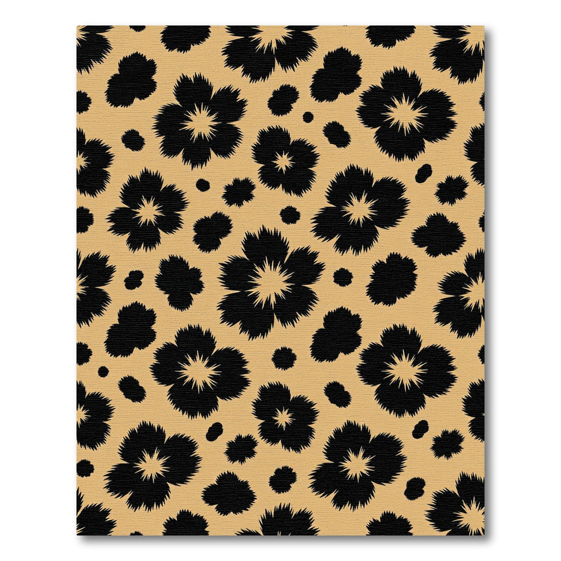 Black Fluffy Floral Beige Ochre Rug