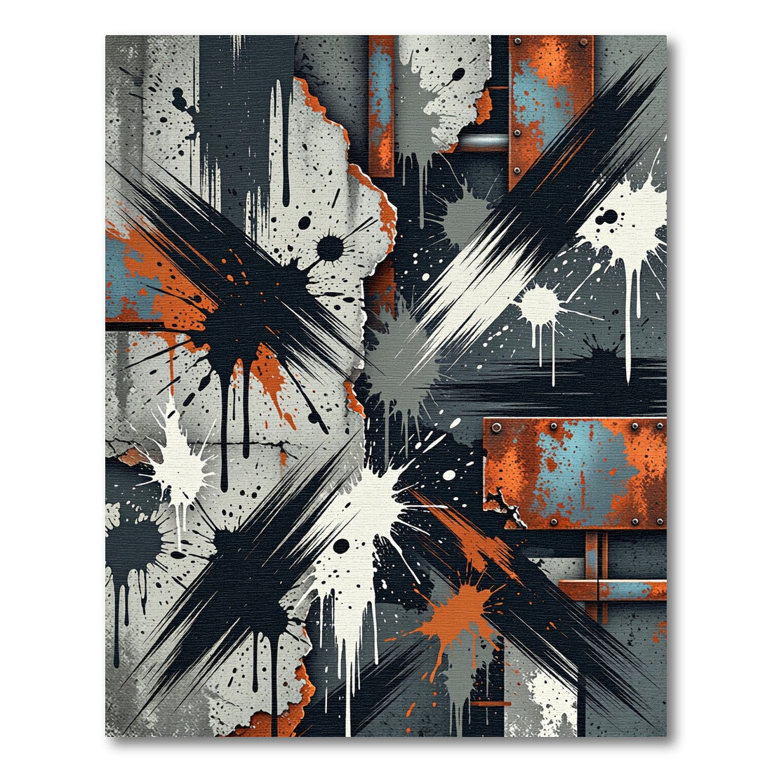 Modern Industrial Black Orange Splatter Art Rug