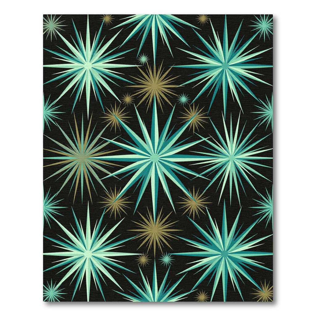 Mid Century Teal Gold Starburst Rug