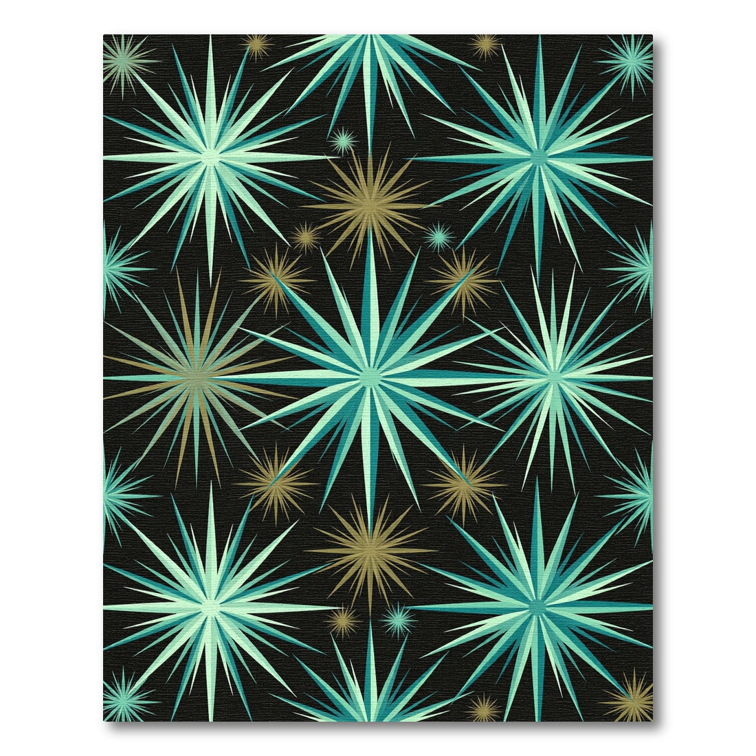 Mid Century Teal Gold Starburst Rug