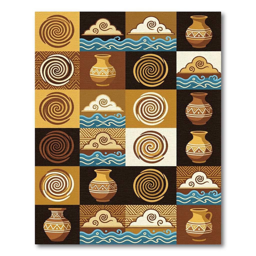 Earthy Terracotta Swirl Wave Pottery Mosaic Rug