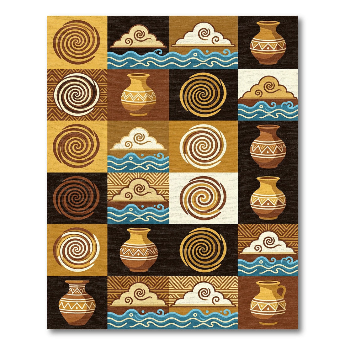 Earthy Terracotta Swirl Wave Pottery Mosaic Rug