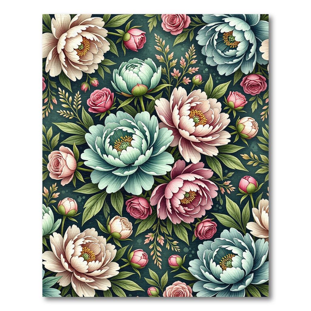 Lush Pink Teal Peony Garden Rug