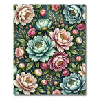 Lush Pink Teal Peony Garden Rug