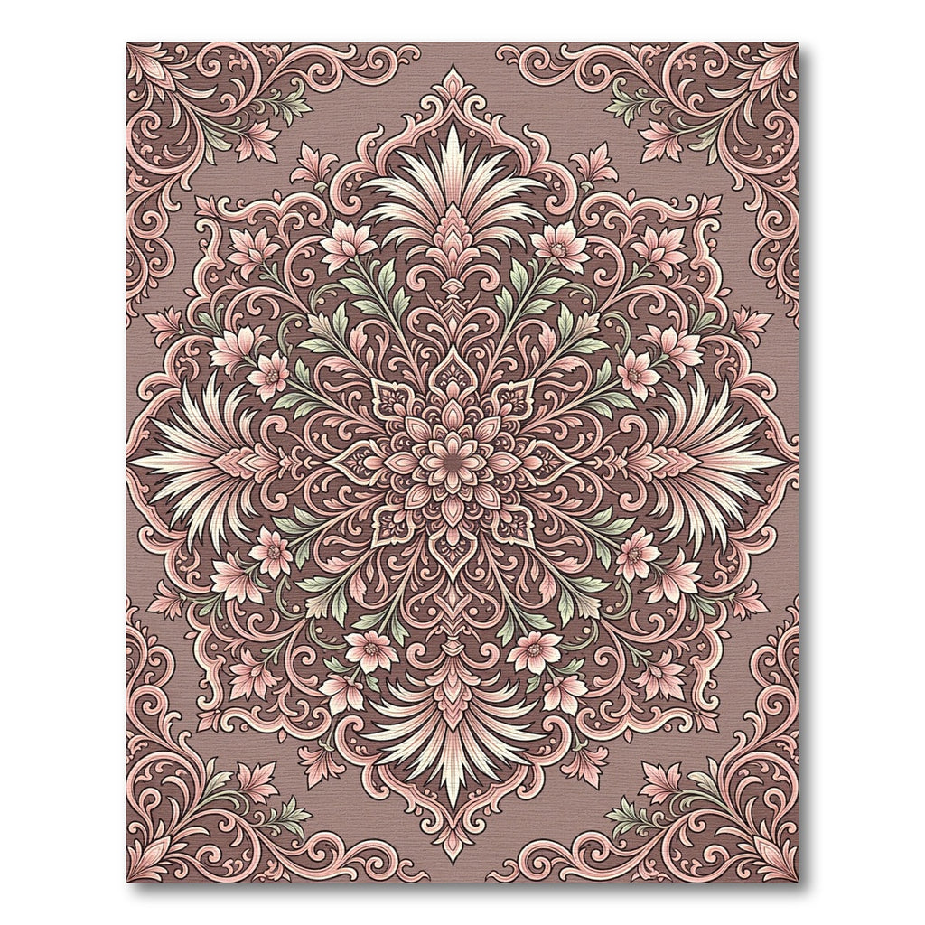 Vintage Rose Floral Scroll Centerpiece Rug