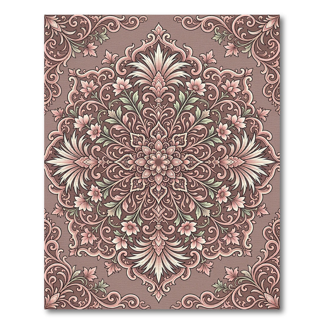 Vintage Rose Floral Scroll Centerpiece Rug