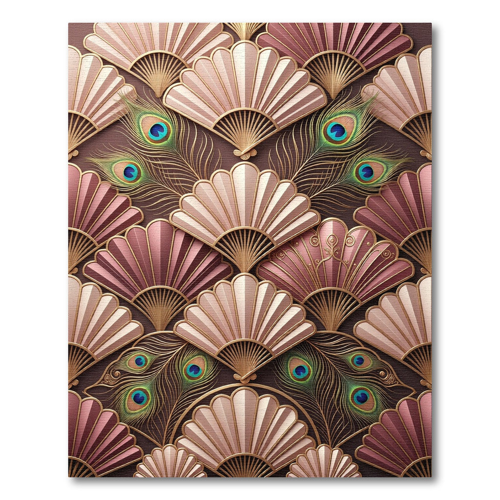 Art Deco Fan Peacock Feather Arrangement Rug
